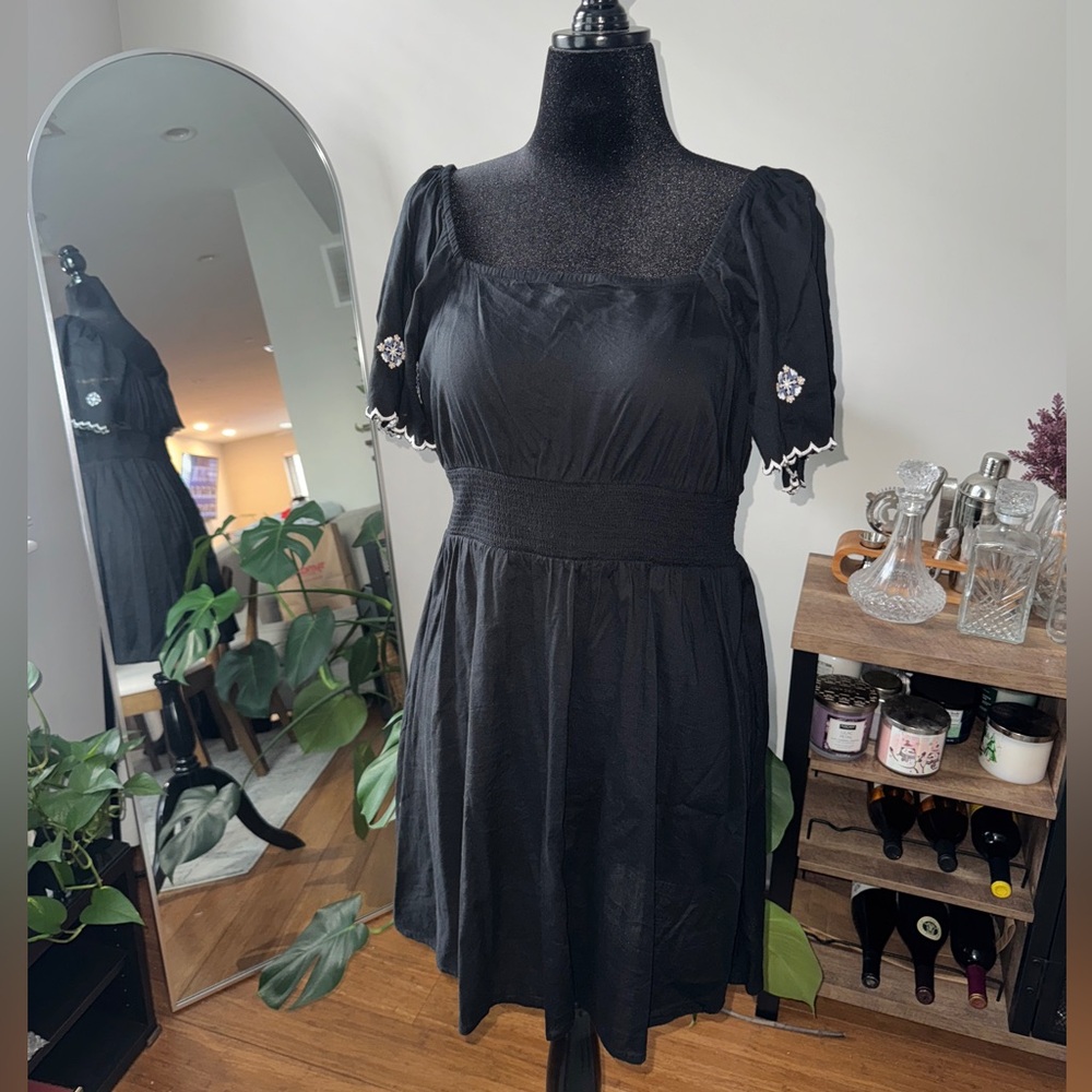 Flutter Sleeve Embroidered Mini Dress